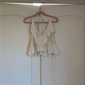Free People Cream Ruffle Blouse